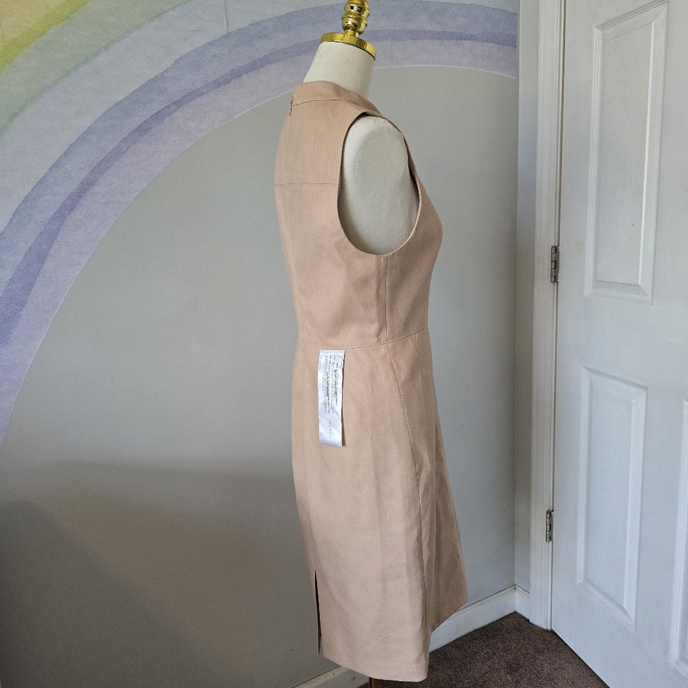 BCBGMaxAzria | Size 8 | Faux Leather Mock Neck Bare Pink Sheath Dress - Picture 5 of 14